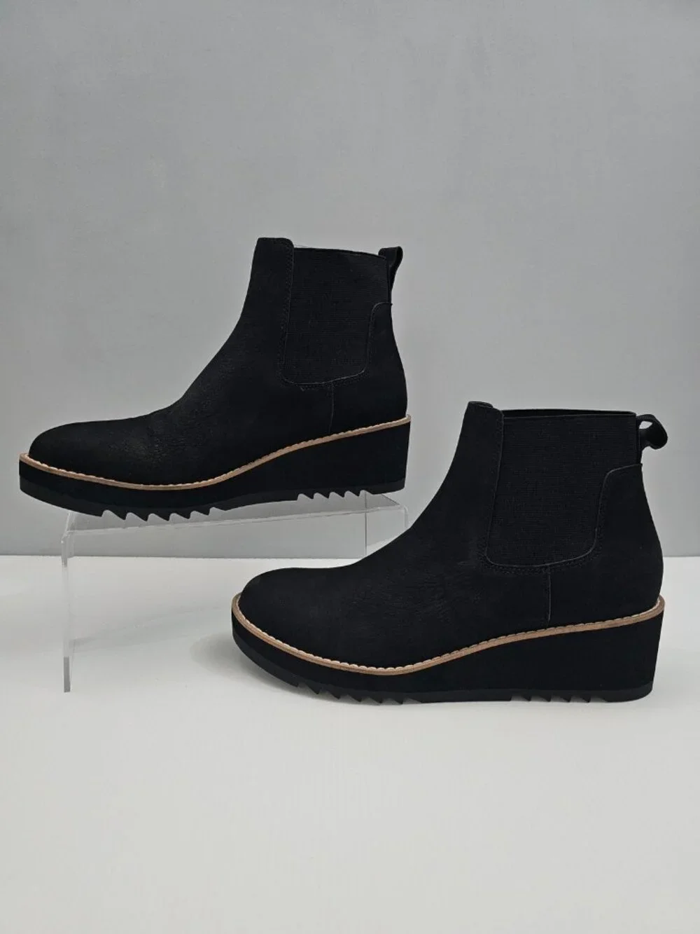 Eileen Fisher Luv Chelsea Wedge Ankle Boot Black Leather Pull On Womens 9